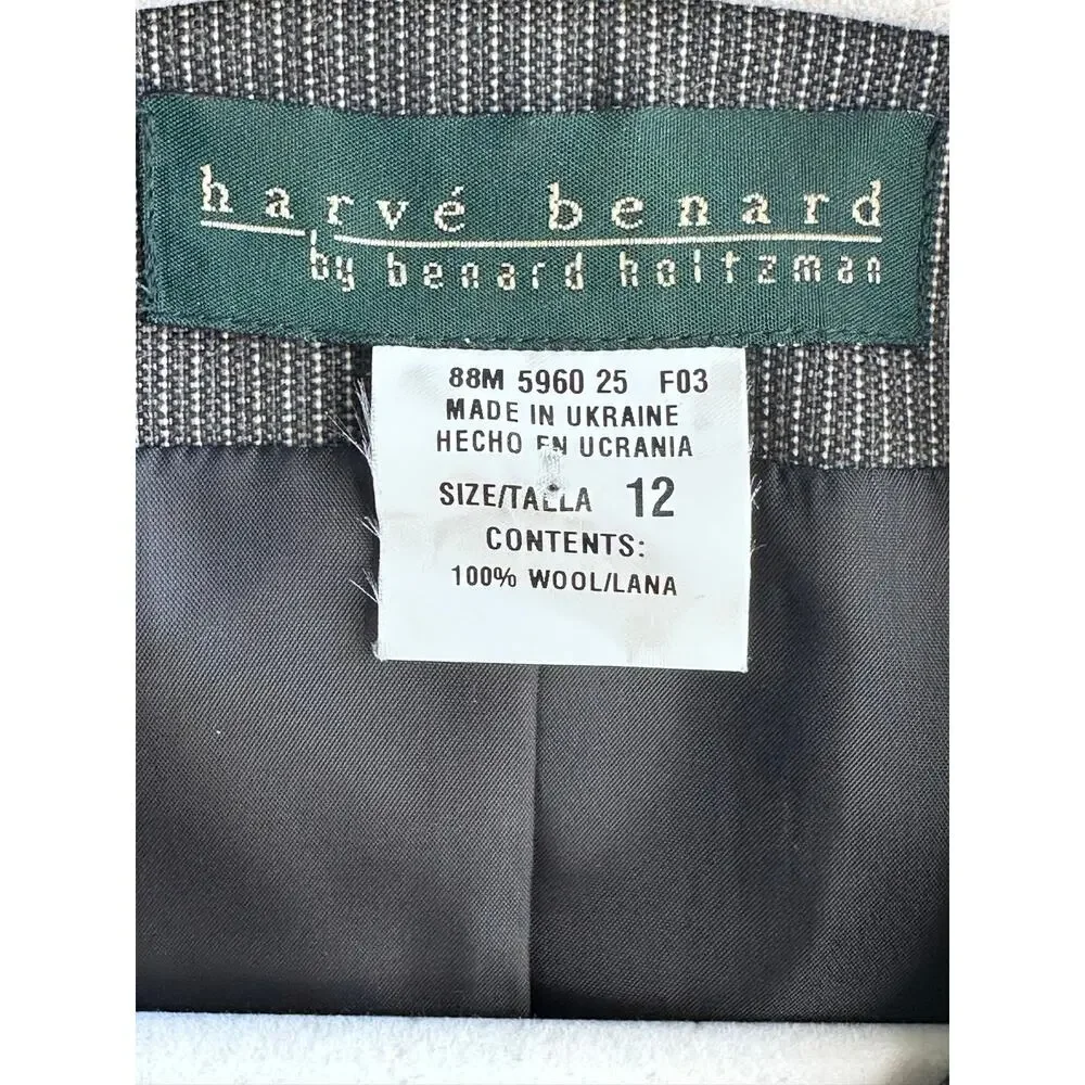 Harvé Bernard Wool Blazer | Size 12 | Gray Textured Jacket